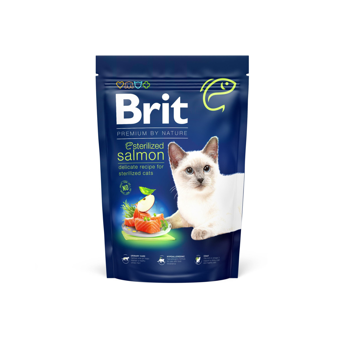 Сухий корм Brit Premium Cat by Nature Sterilized Salmon для стерилізованих котів, з лососем, 1500 г, фото 1