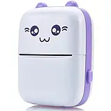 Бездротовий міні принтер Котик фіолетовий дитячий термопринтер для телефону портативний 12 рулонів + фломастери, фото 2