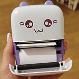Бездротовий міні принтер Котик фіолетовий дитячий термопринтер для телефону портативний 12 рулонів + фломастери, фото 8