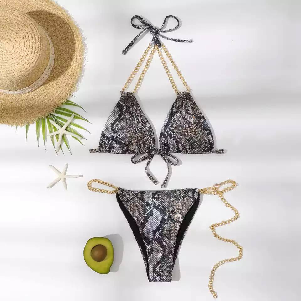 Роздільний купальник на бретелях ланцюжках з плавками бікіні та ліф-трикутники (р. S-L) 61KP1107, фото 1