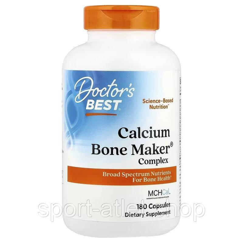 Джерело кальцію та фосфору Doctor's Best Calcium Bone Maker Complex with MCHCal, 180 вегакапсул комплекс для підтримки здоров'я, фото 1