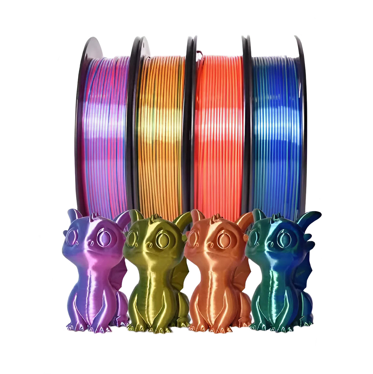 PLA пластик Silk Dual Color — Набір 4×200 г [Синьо-червоний, Золото-зелений, Червоний-золотий, Синьо-зелений]