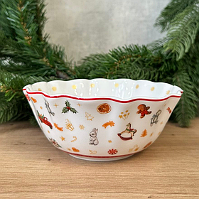 Піала порцелянова "Святковий флер" 500мл, колір - білий з червоним (новогодняя посуда)