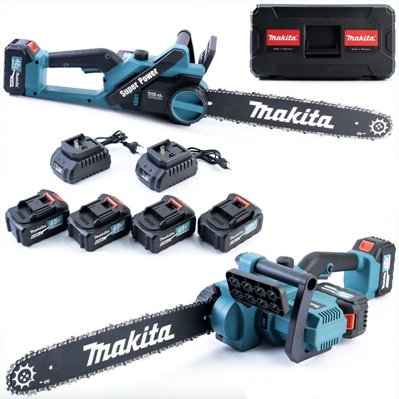 Безщіткова акумуляторна пила Makita DUC450Z з 4 АКБ по 48 V 6 Ah, Макіта шина 40 см із безключовим натягуванням, фото 1