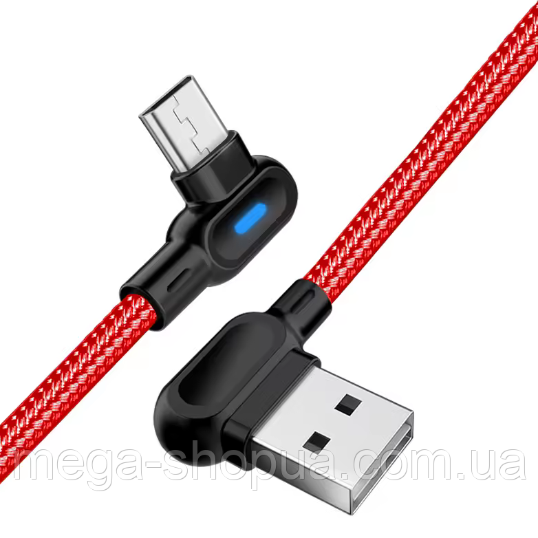 Кабель кутовий 90° USB – microUSB 2 метри для заряджання телефону, зарядний провід шнур мікро ЮСБ H6R