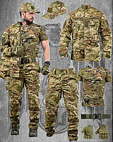 Тактичний комплект одягу 6 в 1 Multicam з посиленими вставками, Військова форма з курткою та кепкою