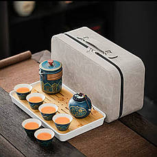 Набір для Чайної церемонії на 6 персони у кейсі (12 предметів) Синій з принтом, фото 5