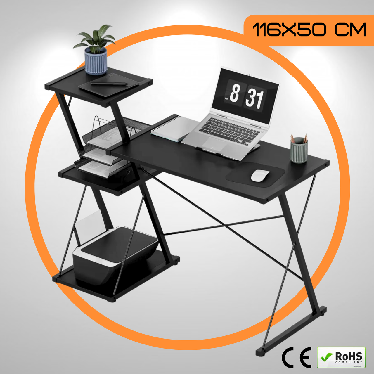 Комп'ютерний Стіл Лофт з Поличками 116 x 50 х 73 см MarkAdler Leader 3.5 Loft Офісний Письмовий Стіл для Ноутбуку Чорний, фото 1