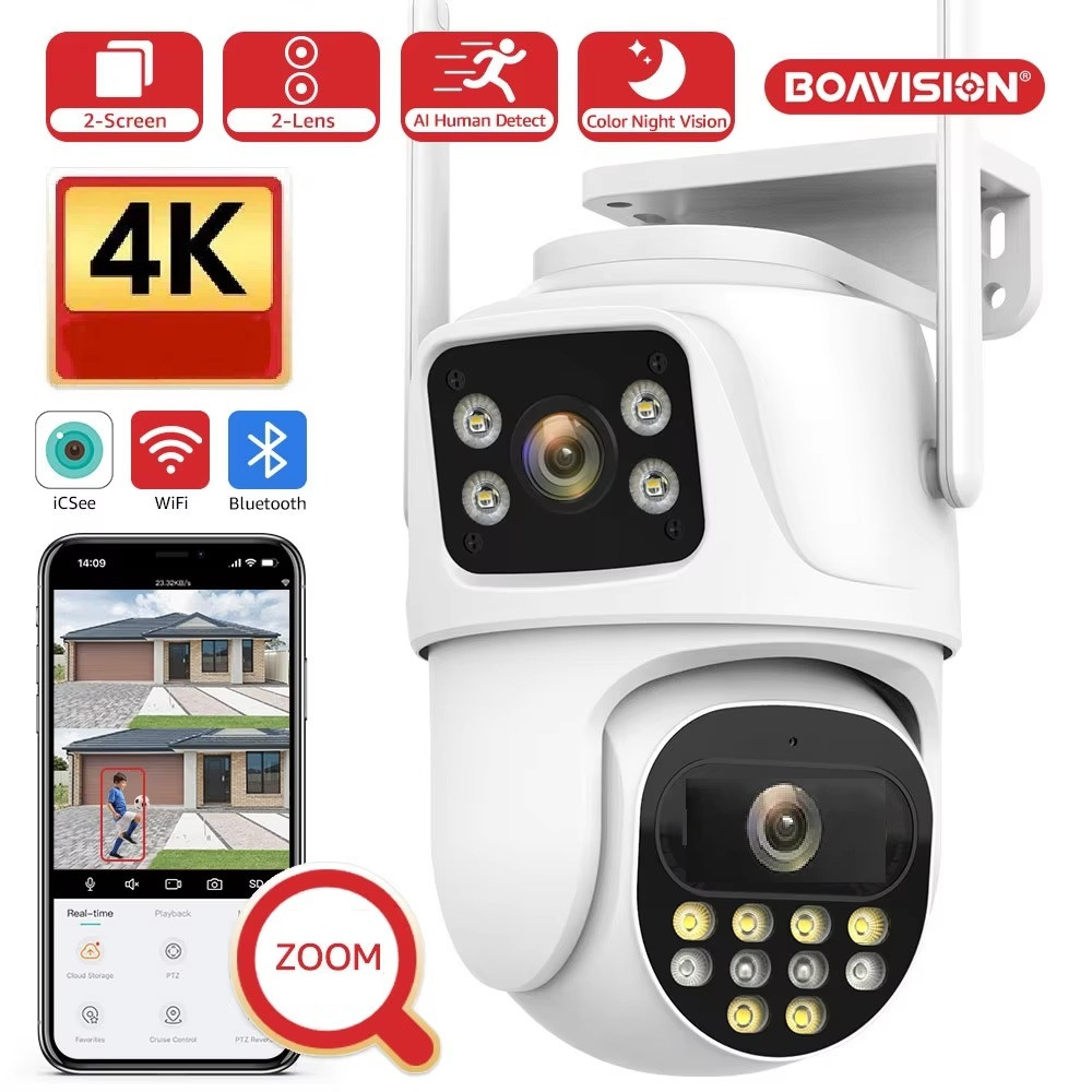 ДВІ КАМЕРИ в 1. Відеоспостереження WiFi Boavision P9s. 6MP Вулична поворотна IP камера. iCSee + карта пам'яті на 128гб, фото 1
