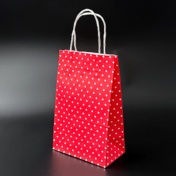 Пакет подарунковий паперовий Горох з ручками 24х15х9 см червоний