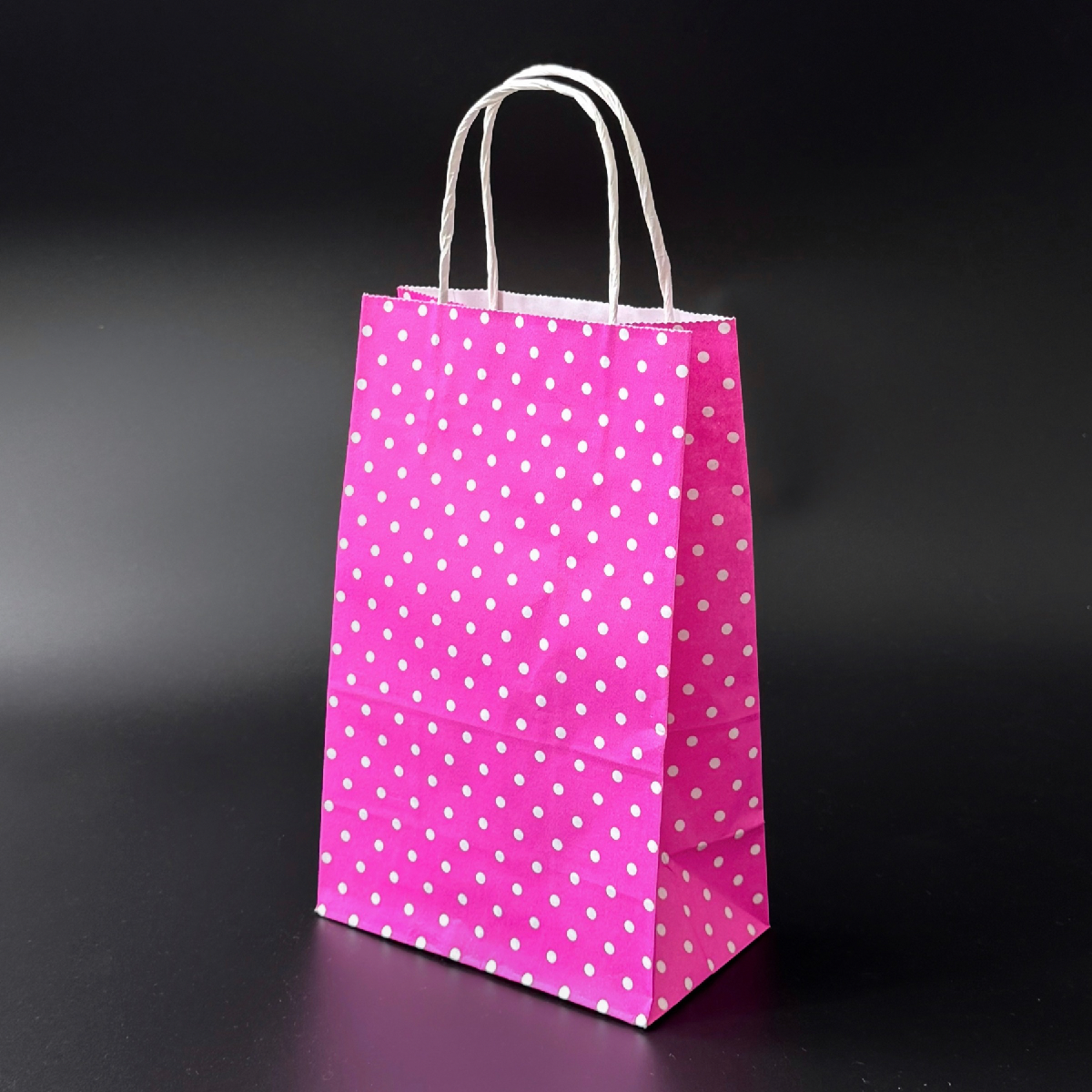 Пакет подарунковий паперовий Горох з ручками 24х15х9 см рожевий, фото 1