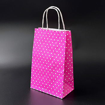 Пакет подарунковий паперовий Горох з ручками 24х15х9 см рожевий