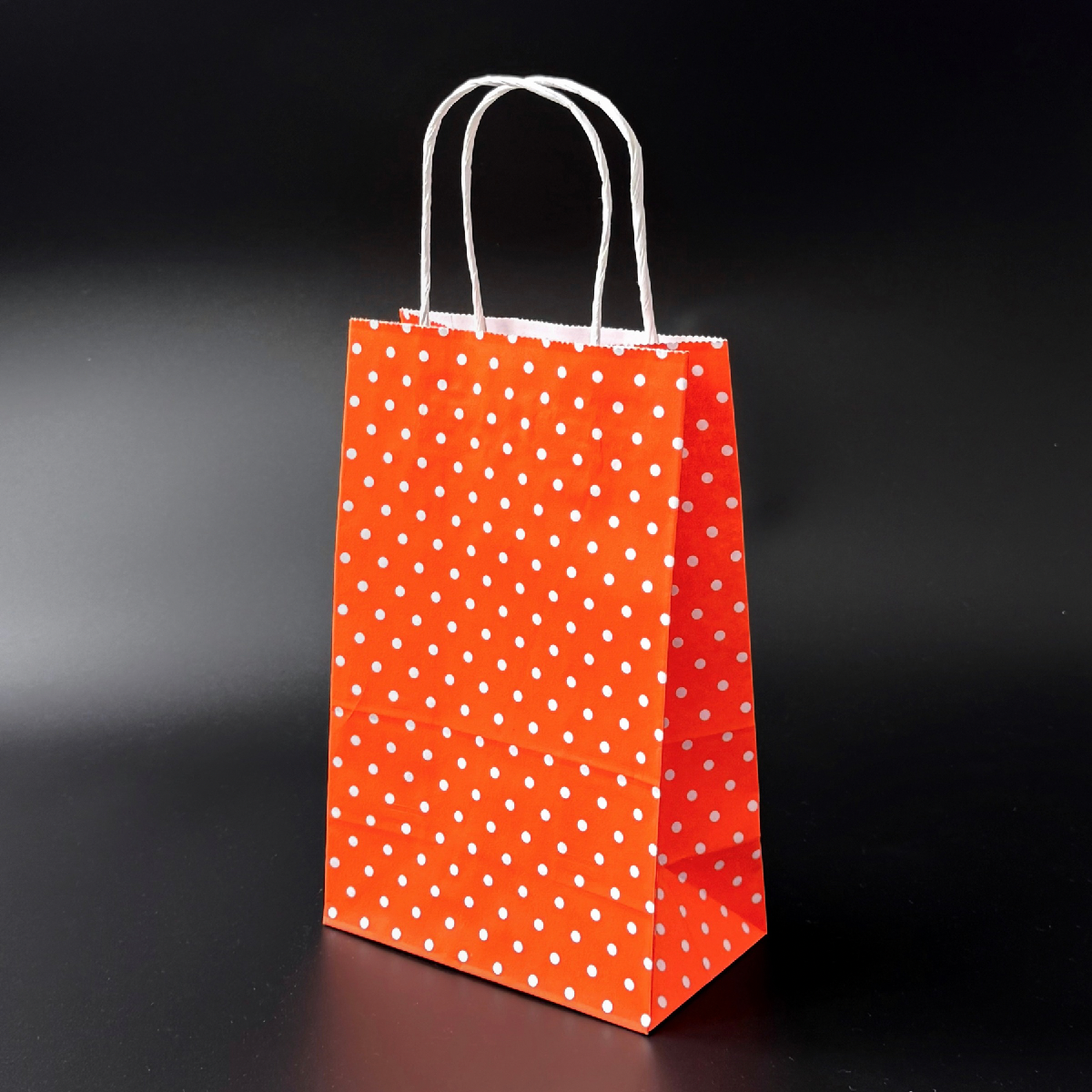 Пакет подарунковий паперовий Горох з ручками 24х15х9 см помаранчевий, фото 1