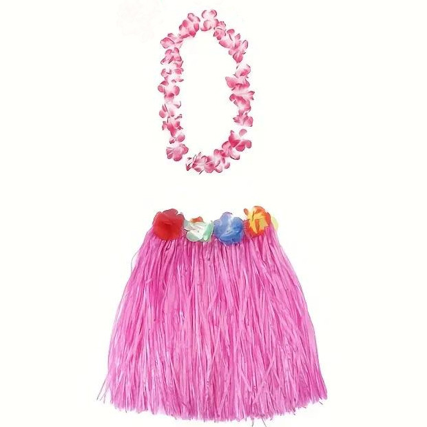 Гавайський костюм танцовниці хулу — еластична спідниця з трави та гавайські намиста, фото 1