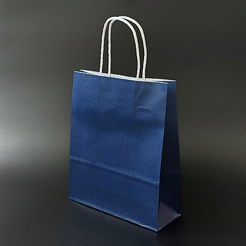 Пакет паперовий 20х8х24 см Синій з ручками 100 г/м