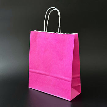 Пакет паперовий 20х8х24 см Фуксія з ручками 100 г/м