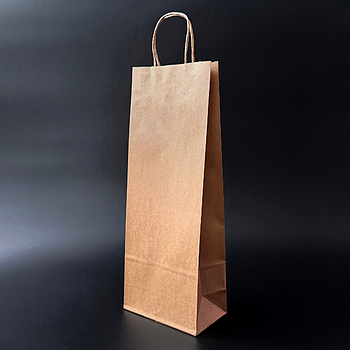 Пакет паперовий 15х9х40 см Крафт бурий з ручками 100 г/м