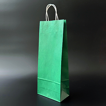 Пакет паперовий 15х9х39 см Зелений з ручками 100 г/м
