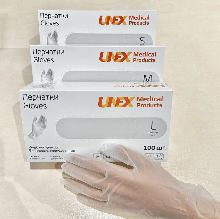 Рукавички Вінілові UNEX розмір М 100 шт./пач., фото 1