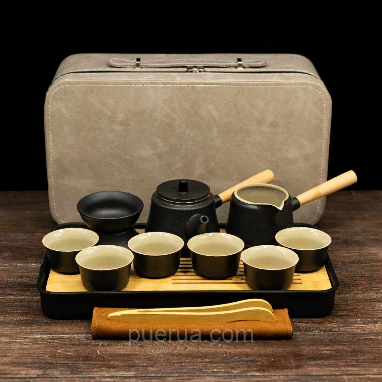 Набір посуду для чайної церемонії "Японський стиль" кераміка (чорний) на 6 персон, фото 1