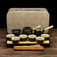 Набор посуды для чайной церемонии "Японский стиль" керамика (чёрный) на 6 персон