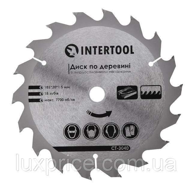 Диск по деревині із твердосплавними напайками 185*20*1.5 мм, 18 зубів INTERTOOL CT-3040 LuxPrice, фото 1