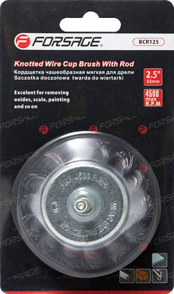 Кордщітка чашоподібна стальна вита для дрелі 65мм, в блістері F-BCR125, фото 1