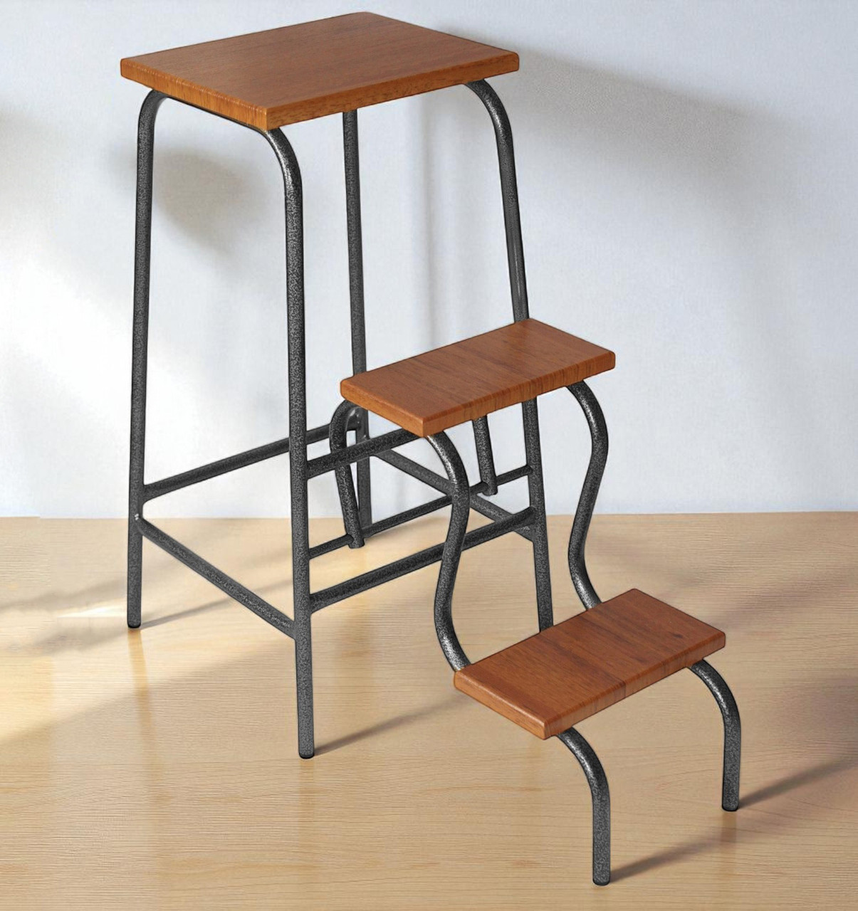 Стілець стрем'янка металевий каркас 16мм графіт зі ступенями горіх для кухні Molla Max, фото 1