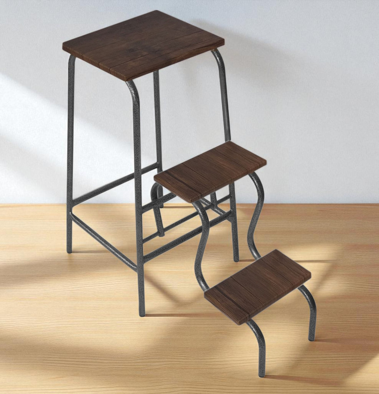 Стілець-стрем'янка на три щаблі Molla Max каркас графіт 16мм зі ступенями дуб табако для дому та дачі, фото 1