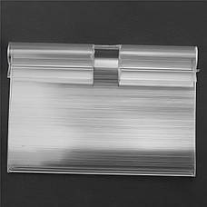 Цінникотримачі пластикові відкидні 50×40 мм - плоскі тримачі цінників на гачок для торгового обладнання, фото 5