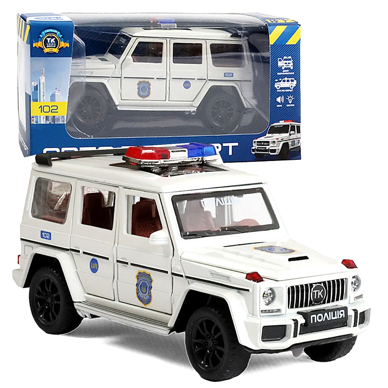 Машина металева Поліція Гелендваген 1:32 звук світло інерція відкр двері 17*6*7см (41393), фото 1