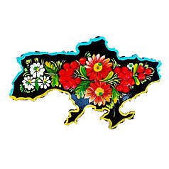 Магніт "Карта України" 12*8 см., з Петриківським розписом фанерна