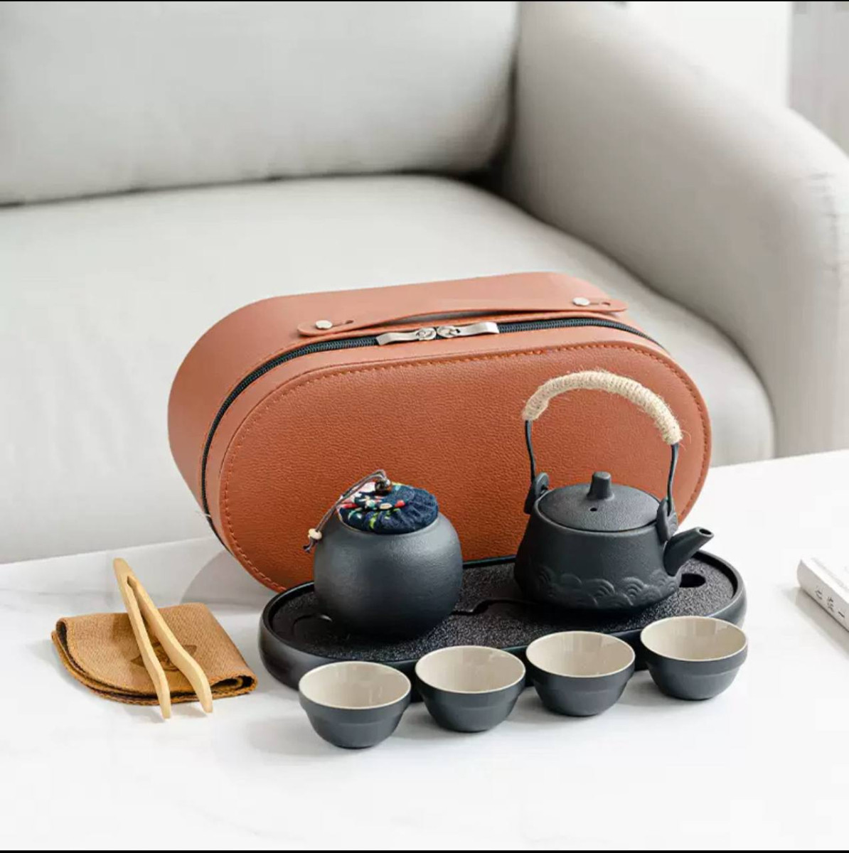 Дорожній набір для Чайної церемонії на 4 персони у кейсі (10 предметів) Чорний, фото 1