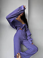 Женский базовый летний костюм двойка: рубашка и штаны нейлон жатка 42-44,46-48