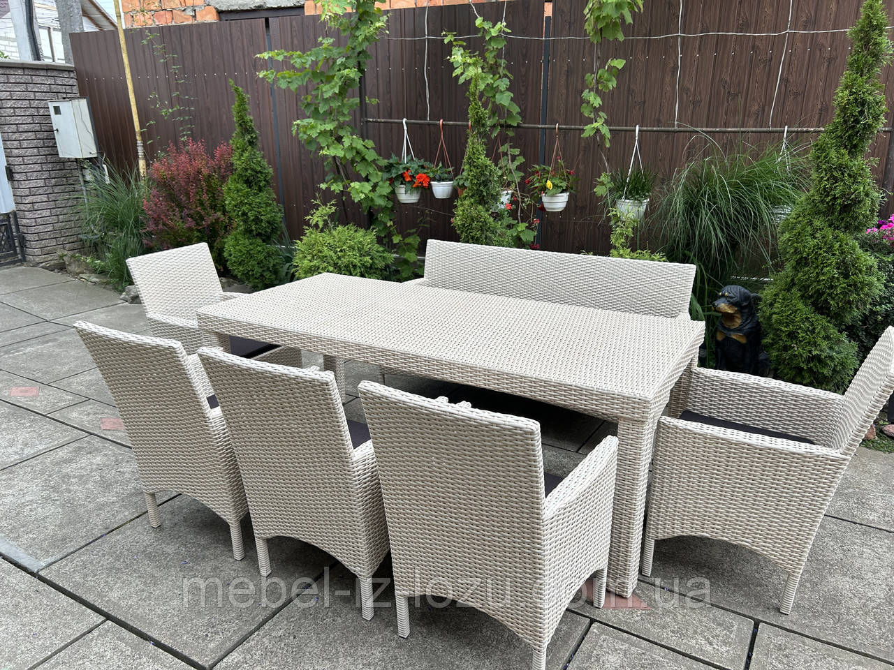 Набір З Техноротангу 5 Крісел +Диван +стіл Колір Айворі, фото 1