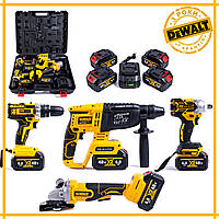 Набір DeWalt акумуляторний 4в1 48 V (4 АКБ, Шурупокрут, Перфоратор, Болгарка, Гайковерт) Комплект Девольт bs