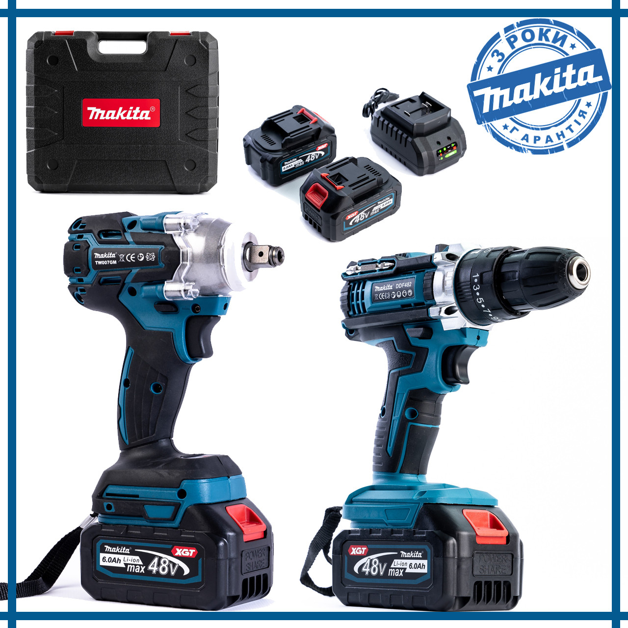 Набір 2в1 акумуляторний Makita (Гайковерт TW007G, Шурупокрут DDF482) Комплект інструментів 48 V 6 Ah Макіта bs