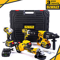 Набір акумуляторний DeWalt 4в1 (Шурупокрут, Перфоратор, Болгарка, Гайковерт + 4 АКБ) Комплект 48V Деволт lv