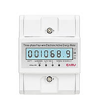 Лічильник електроенергії 230/380В 3 фазний 100А на DIN рейку з підсвічуванням EARU EA771