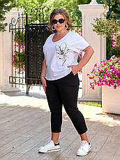 Жіночий костюм чорні штани біла футболка батал, фото 2