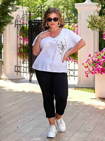 Жіночий костюм чорні штани біла футболка батал, фото 1
