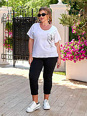 Жіночий костюм чорні штани біла футболка батал, фото 4