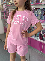 Детский летний прогулочный костюм: футболка и шорты для девочки двунить