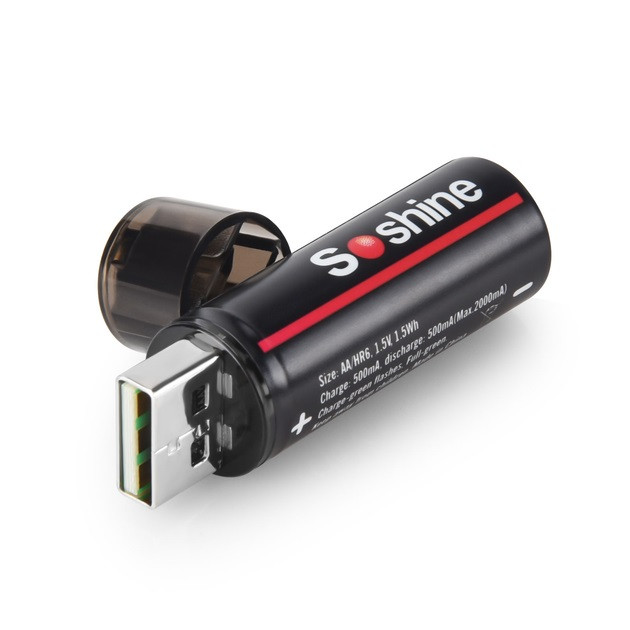 Акумулятор SOSHINE Li-ion 14500/AA 1.5V 1500mWh/1000mAh (AAUSBA-1.5-1500)