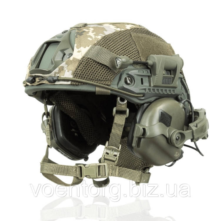 Балістичний шолом Fast Premium PE 3A з навушниками Earmor M31 кріпленнями та ліхтариком олива мультикам піксель - фото 1 - id-p2464792955
