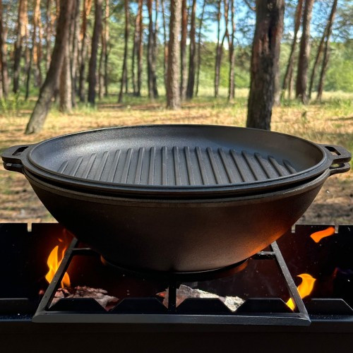 Сковорода чавунна з кришкою-сковородою гриль 8л., фото 1