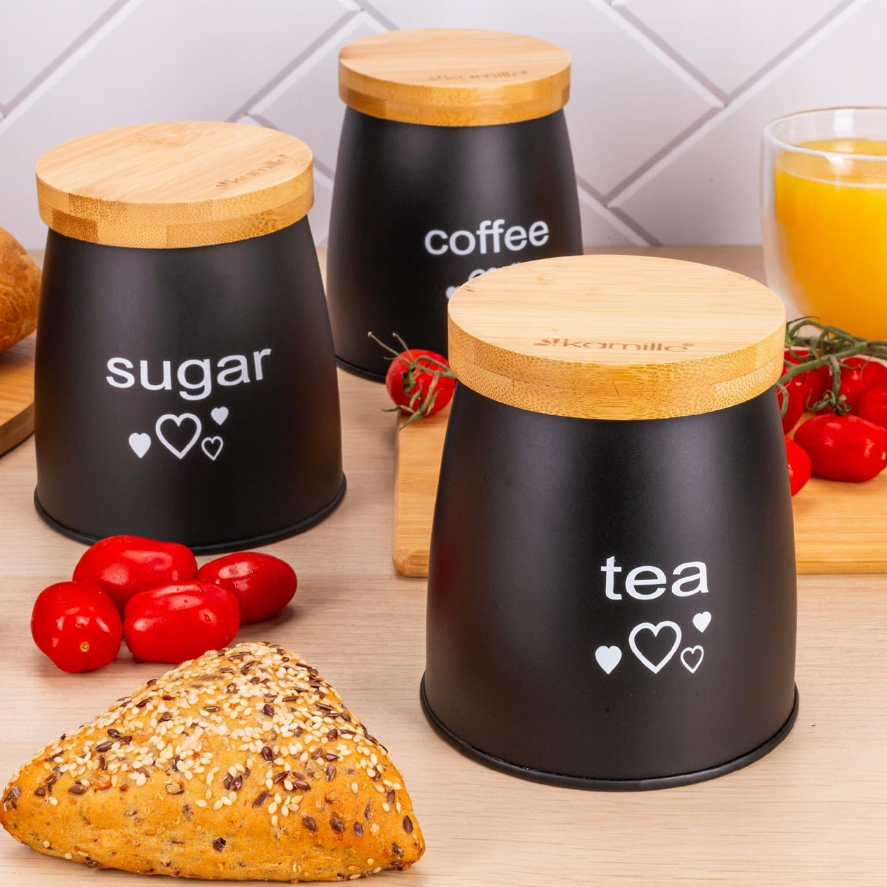 Набір ємностей для сипучих продуктів 3 шт 7,8×11,2×11 см метал + бамбук Kamille