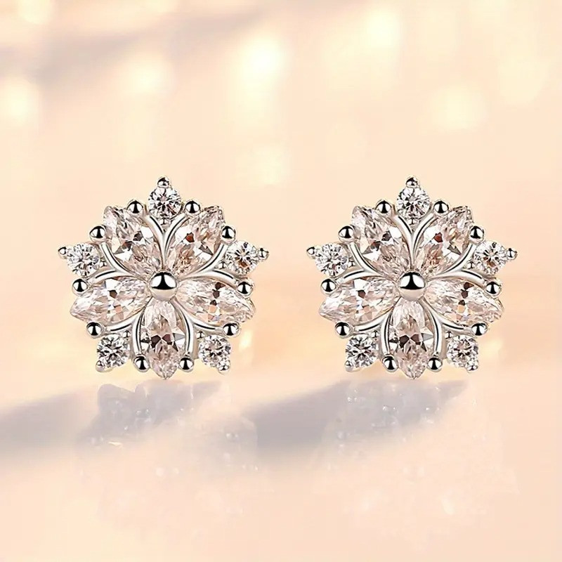 Сережки-цвяшки сріблясті квітка вишні з рожевими пелюстками фіанітами 1.2 см IgnisFlos219, фото 1