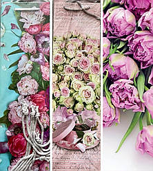 Подарунковий паперовий пакет ПЛЯШКА 12*9*36 см Букет троянд