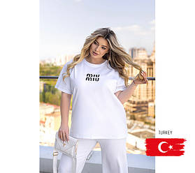 Жіноча футболка оверсайз з принтом  "MIU" | Батал